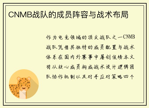 CNMB战队的成员阵容与战术布局